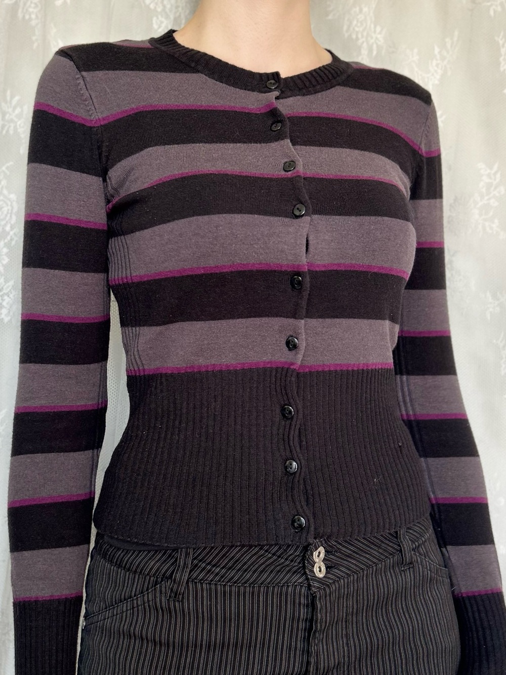 2000s Grunge Whimsygoth Striped Cardigan
